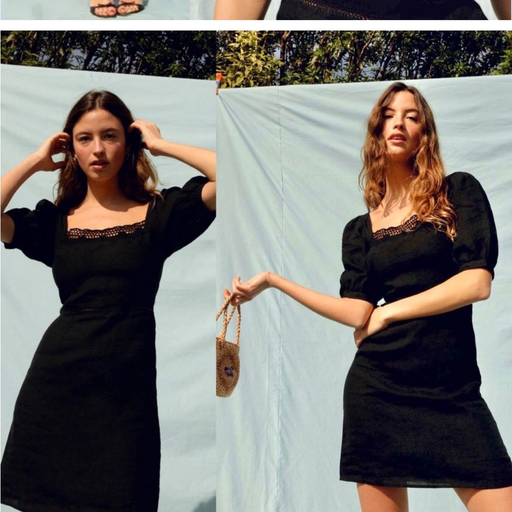 $235 Rouje Alienor Black Linen Mini Dress - Picture 2 of 2